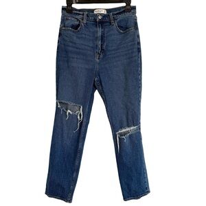Abercrombie & Fitch The Ankle Straight Ultra High Rise Distressed Blue Jean Size